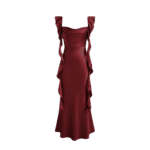 Wine Red Flutter Sleeve Satin Maxi Gown
