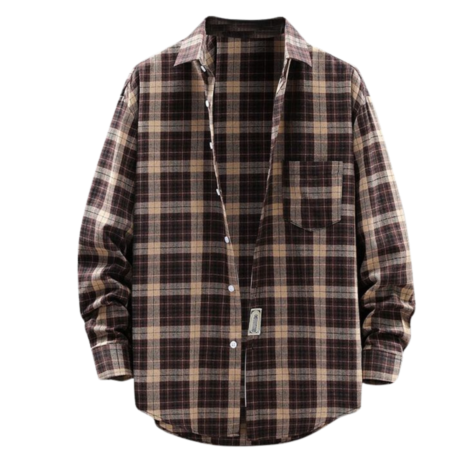 Untitled design (12) Mocha Brown Oversized Plaid Flannel Shirt - Image 1