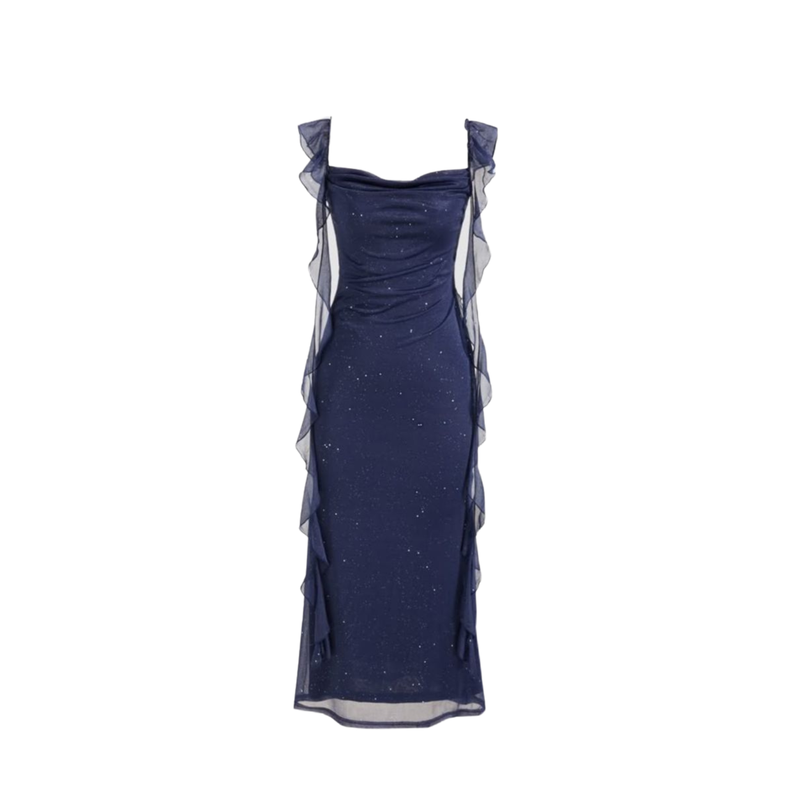 Untitled design (2) Celestial Navy Glitter Ruffle Gown - Image 1