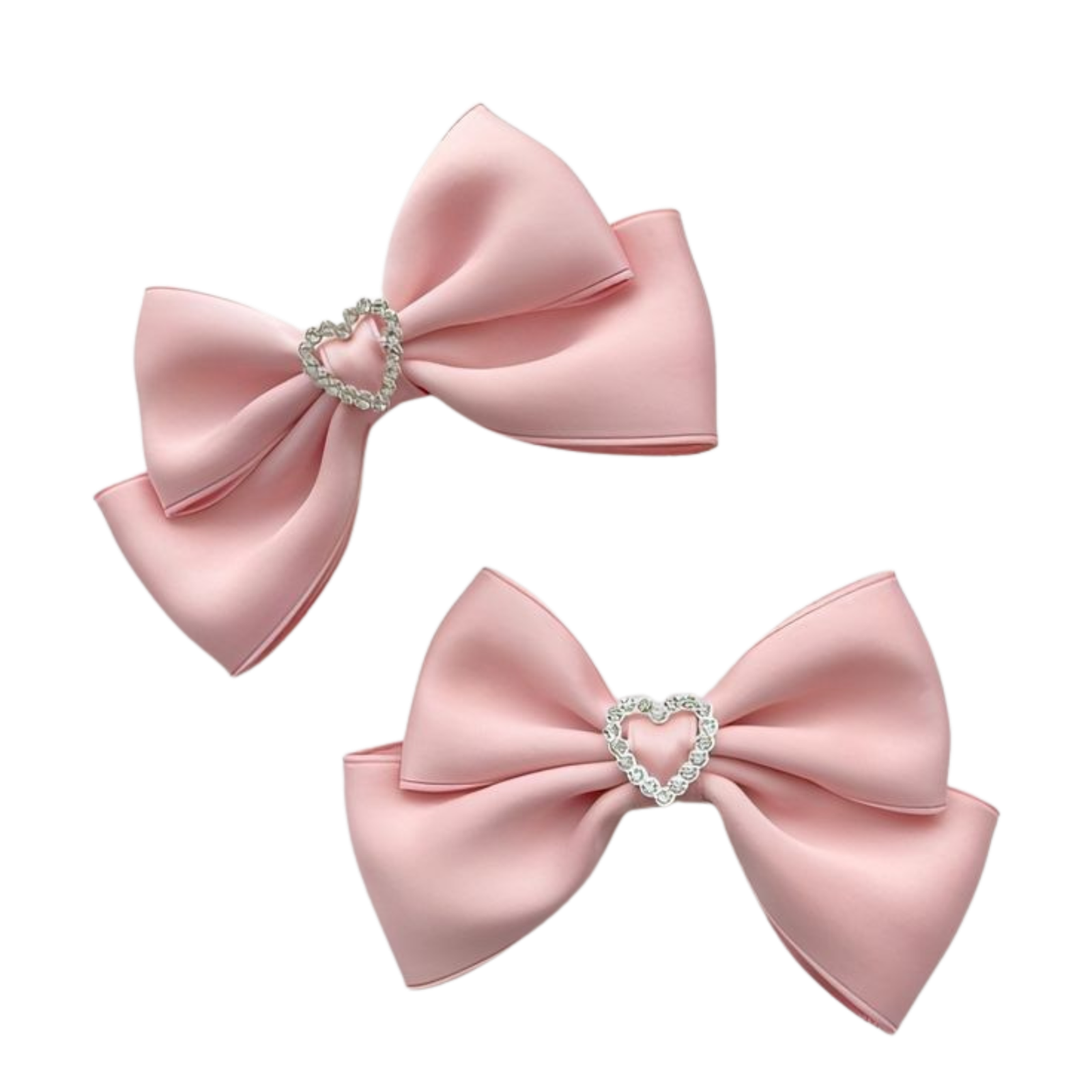 Untitled design (22) Pink Satin Bow Hair Clips with Crystal Heart - Image 1
