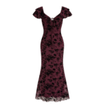 Burgundy Floral Mesh Tie-Front Maxi Dress
