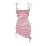 Barbiecore Silk Ruched Bodycon Dress