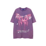 Vintage Wash Purple Streetwear Butterfly Shir