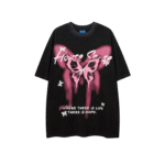 Grunge Fairycore Acid Wash Pink Butterfly Shirt