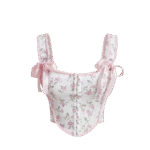 White & Pink Floral Ribbon Strap Corset