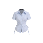 Blue Pinstripe Ruched Side Button-Down Shirt