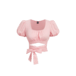 Baby Pink Puff Sleeve Wrap-Around Crop Top