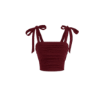 Burgundy Ruched Tie-Strap Crop Top