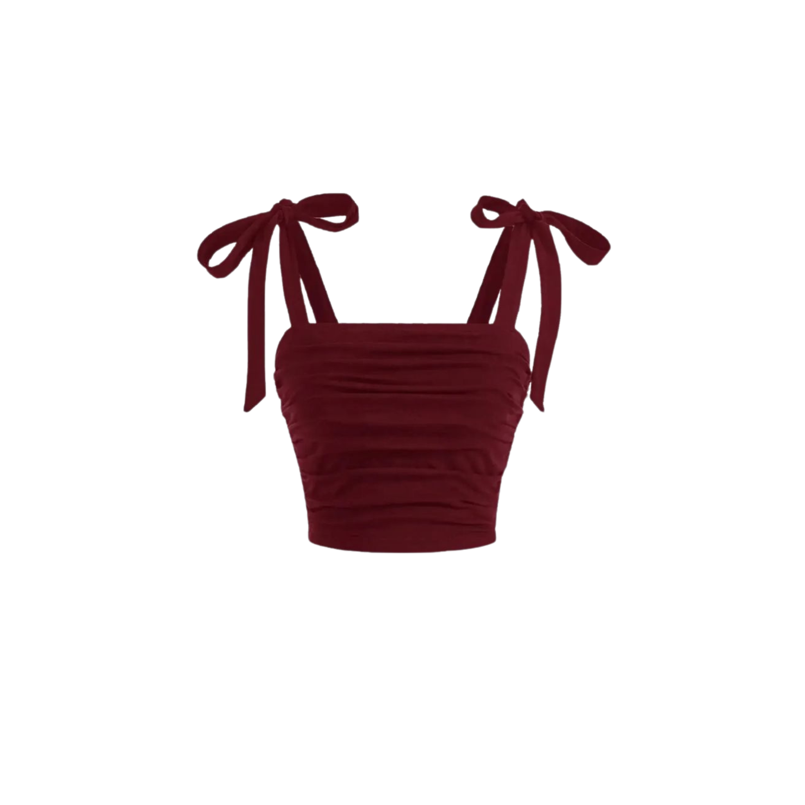 Untitled design (54) Burgundy Ruched Tie-Strap Crop Top - Image 1