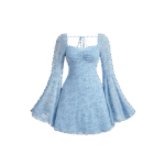 Baby Blue Floral Bell Sleeve Mini Dress