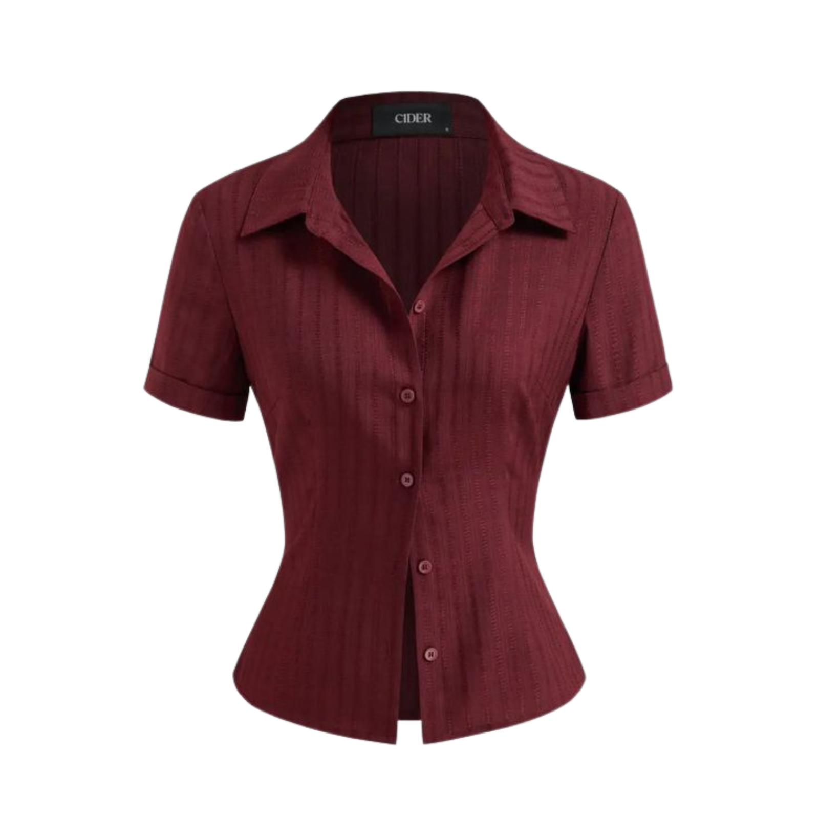 Untitled design (9) Burgundy Ribbed Knit Short Sleeve Collared Shirt - Image 1