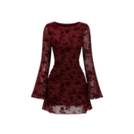 Wine Red Grunge Fairy Flared Sleeve Dress